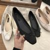 Champagne Bow Square Head Light Mouth Flat Sole Shoes Women's Summer 2025 New Gentle Satin Grandma Shoes