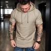 Spring Collection Men's Stylish Short Sleeve Hoodie with Front Pocket & Branded Patch - Casual Athletic Wear
