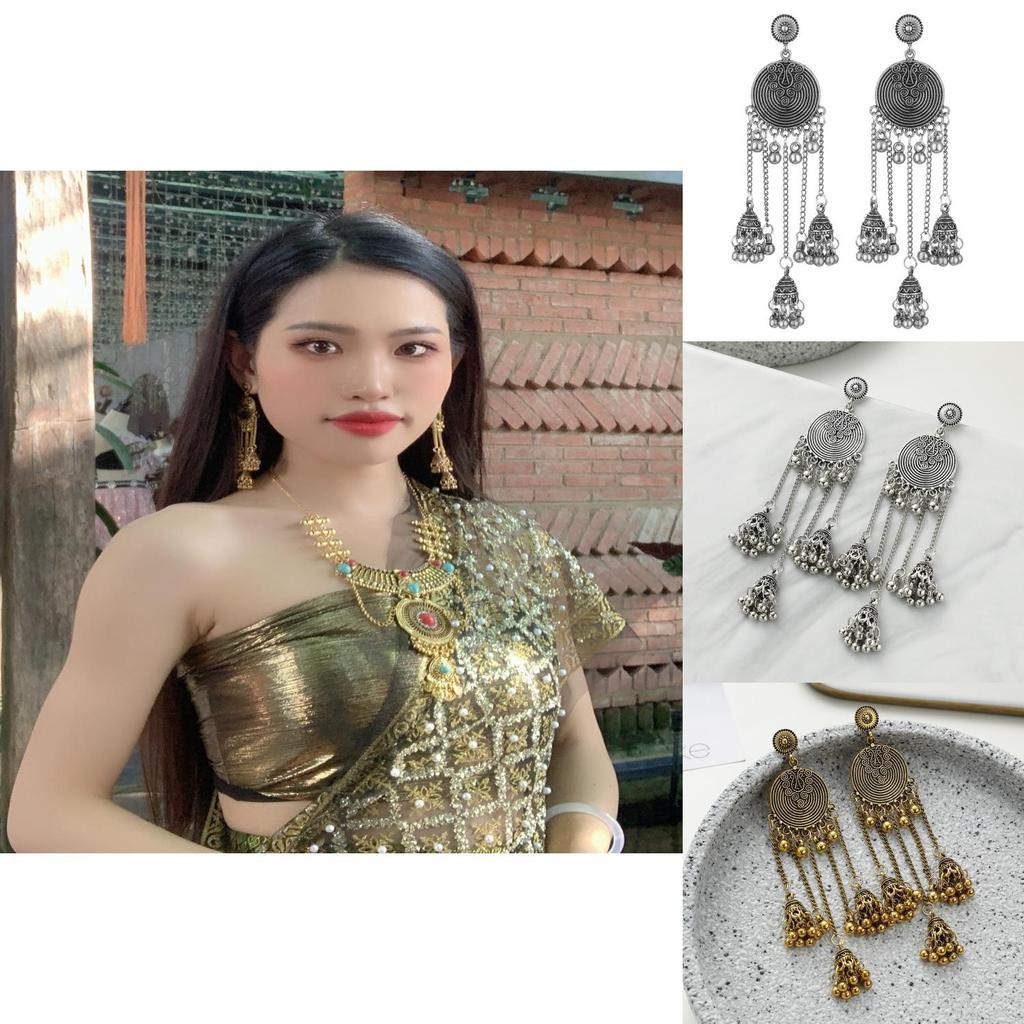 Boho Vintage Long Earrings With Alloy Flowers And Rhinestone Detailing For Women