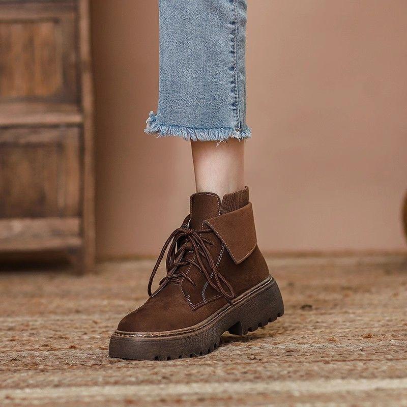Retro brown Martin boots women's 2025 new spring and autumn British style platform short boots popular matte leather tooling boots