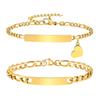Personalized Matching Bracelet Couples, Stainless Steel Figaro Cuban Chain Link, Heart Danglin Engraving ID Bracelets