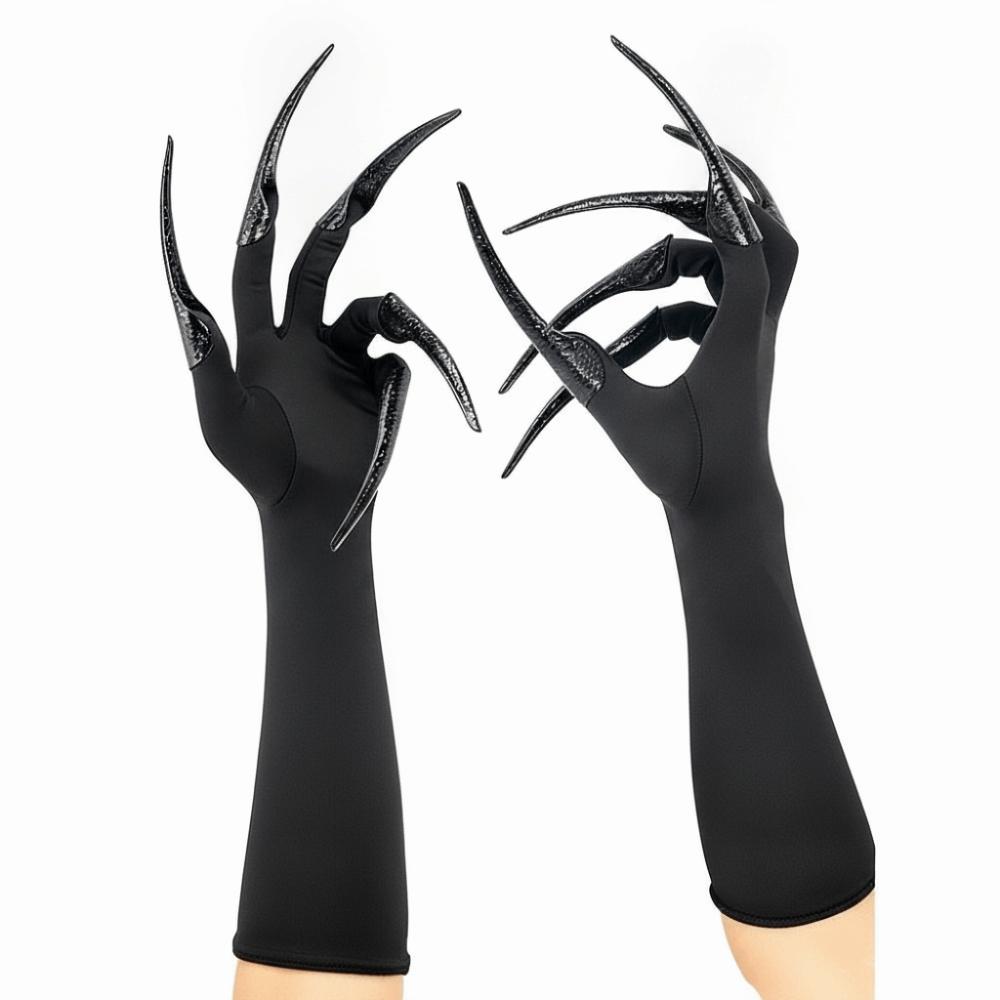 Gothic Long Nails Gloves Black Stretch Detachable Claw Nails Gloves  Stage Performance