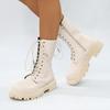 Women's Fashion Round Toe Square Heel Lace-up Side Zipper Mid-tube Retro All-match Street Style Autumn Women Boots 36-41