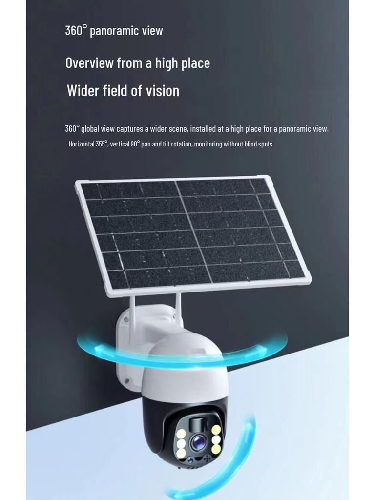 Solar-Powered 360° 4G Security Camera - Mobile-Ready, Full-Color Night Vision, Waterproof for Outdoor Use.