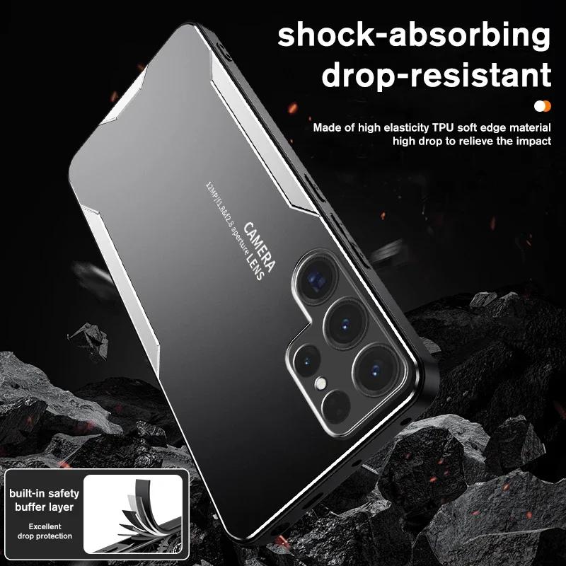 Για Samsung Galaxy S24 S23 S22 S21 S20 Plus Ultra FE 5G Θήκη Πολυτελής Πίσω Κάλυμμα από Κράμα Αλουμινίου σε Μαλακή Άκρη TPU Προστατευτική Fundas