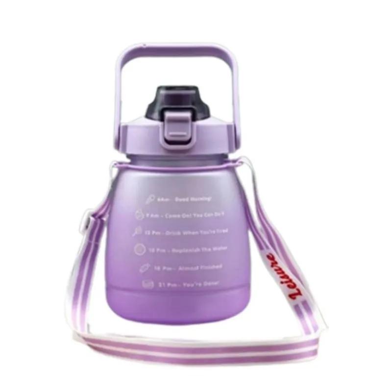 1200ml Large Capacity Frosted Mug Travel Sports Bottle Portable Plastic Cup with Shoulder Strap Straw Handheld Water Bottle