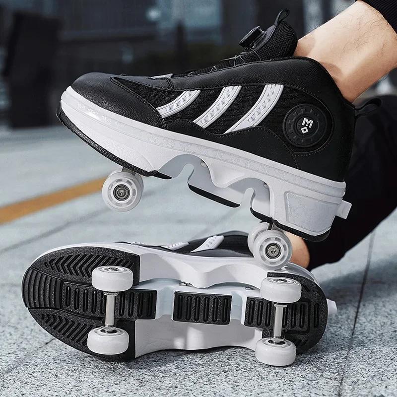 Unisex 4-Wheel Roller Skates Automatic Retractable Women's High Sneakers with Wheels Girls' Dual-Purpose Skating Sports Shoes