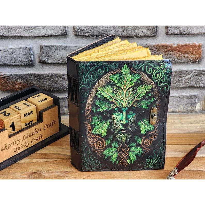 Green Man  Leather Printed Notebook! Grimoire Journal ! Personal Notebook ! Spell Notebook Gift for Him Book Of Shadows ! Recipe Notebook