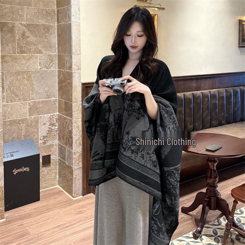 Refined Ethnic Style Women's Imitation Cashmere Cloak and Scarf for Autumn/Winter