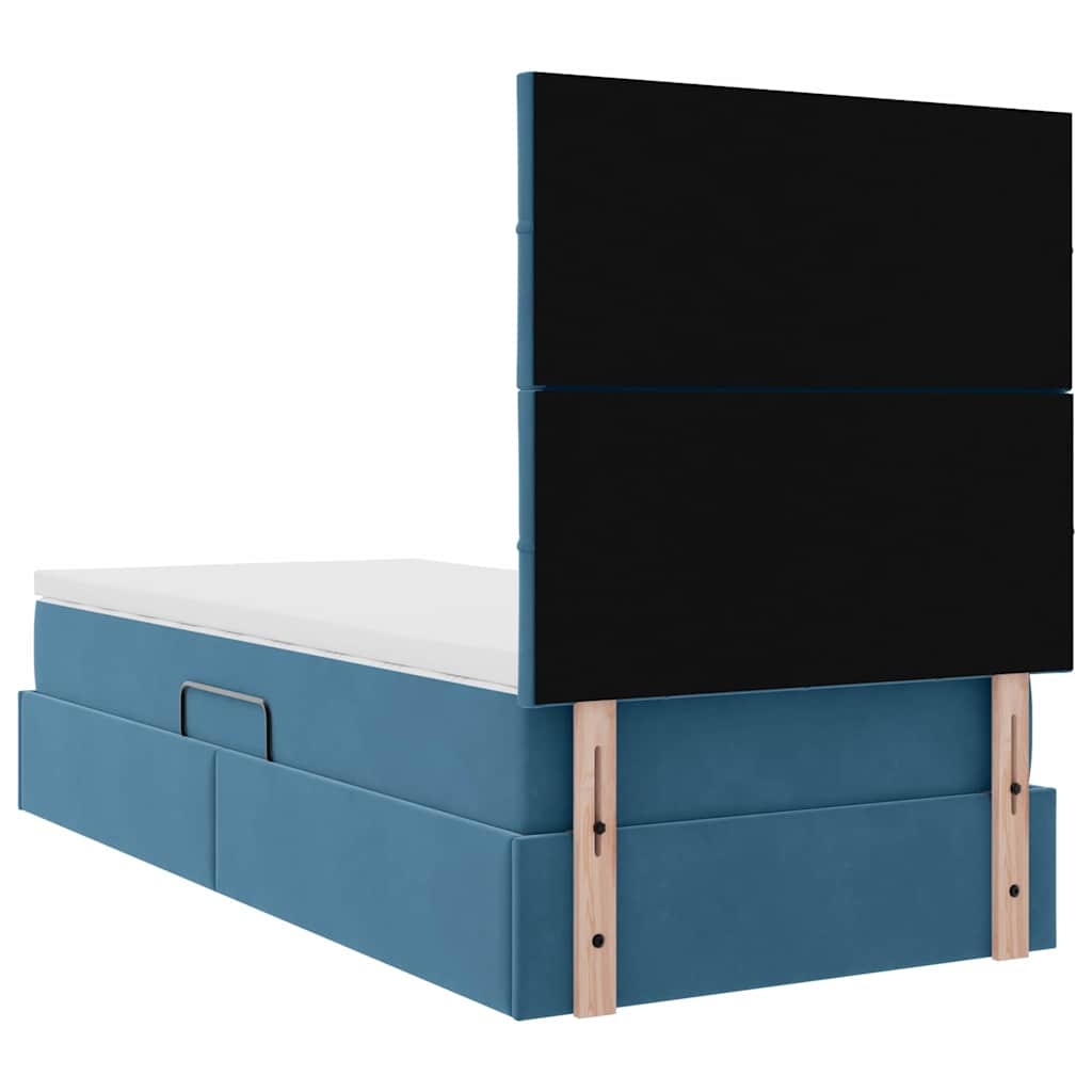 Storage Bed with Mattress Dark Blue 90 x 200 cm Velvet
