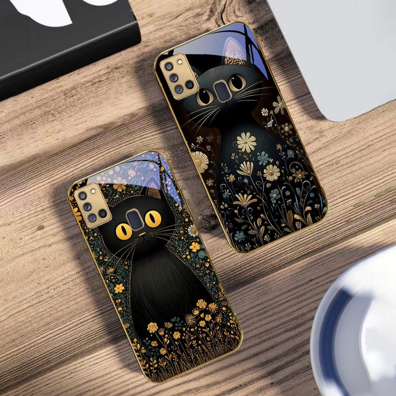 Runde und strahlende Augen Für Samsung A 31 32 A33 A34 35 14 A15 13 16 25 26 50 52 53 54 55 56 70 71 72 73 Goldene Glas-Handyhülle