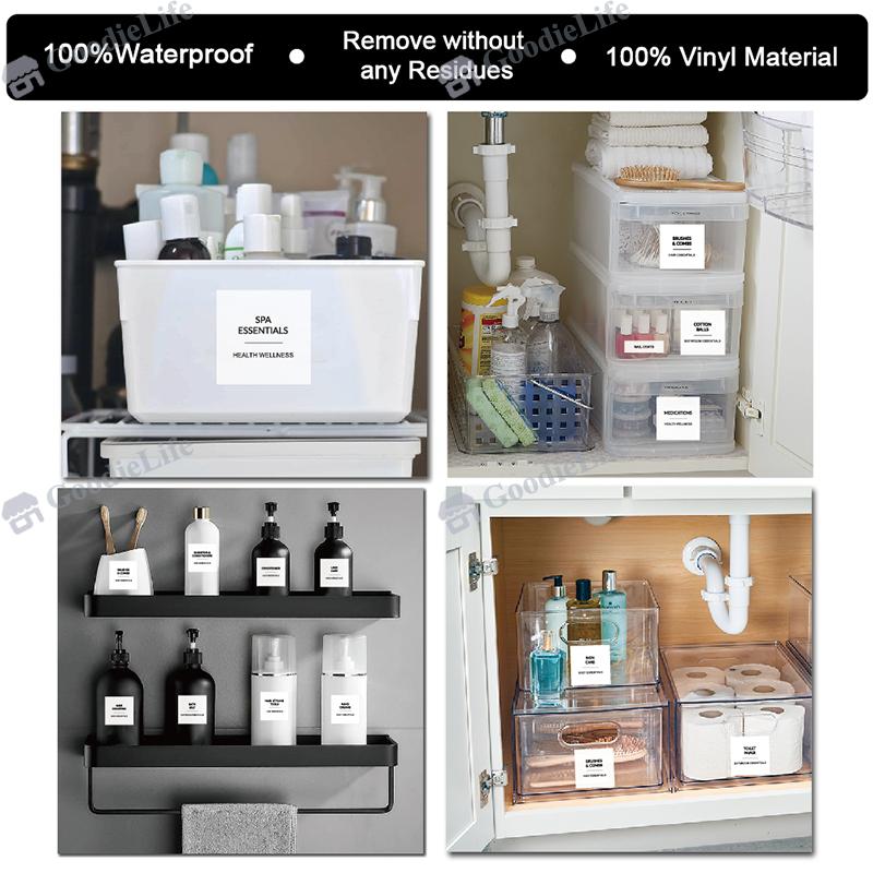 Waterproof Bathroom Stickers 189pcs Black Oil Resistant Labels for Storage and Cosmetic Categorization