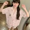 Pink Grid Star Sausage Puppy Pajamas Women's Summer Short-sleeved Shorts Shell Edge Suit Girl Princess Style Loungewear