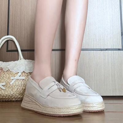 2025 New French Retro Fisherman Shoes Women's Straw Thick Soles Increase Height One Pedal Single Shoes Loafers Versatile Casual