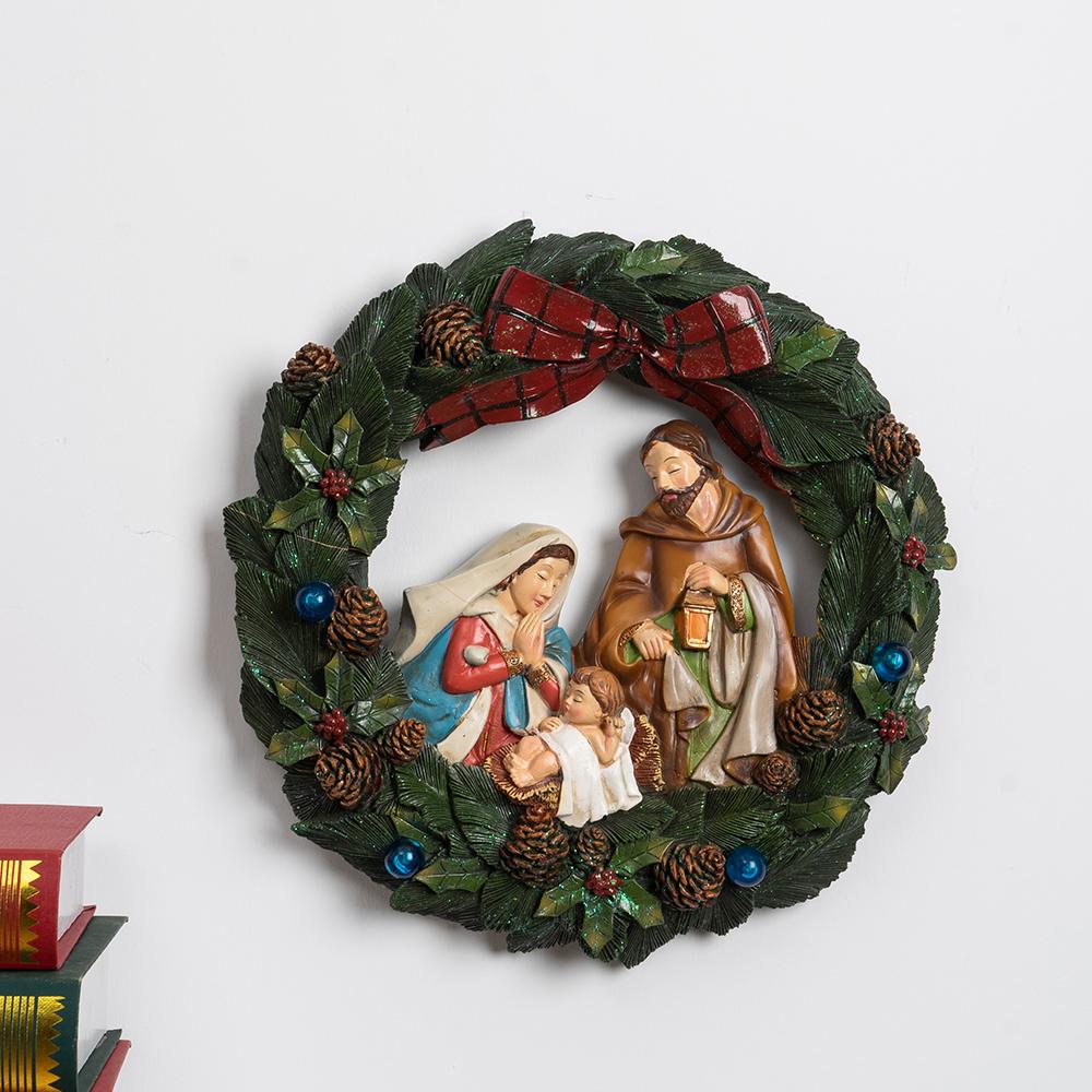 Christianity Christmas Wreath Wall-mounted Festival Decoration Pendant Can Emit Light Resin Arts And Crafts A Living Room Jesus