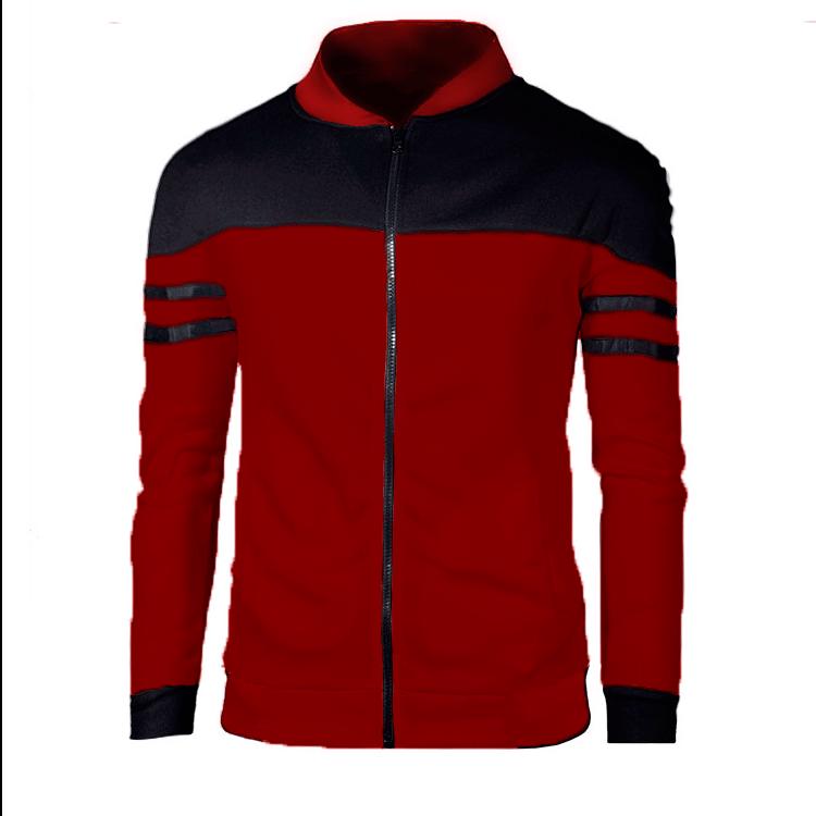 Men's Casual Color Block Fleece Hoodie with Webbing Design