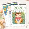2026 Niedlicher Katzen-Wandkalender - Spiralaufhängungskalender mit 12 handgezeichneten Katzenmotiven 12-Monats-Planer für Zuhause/Büro