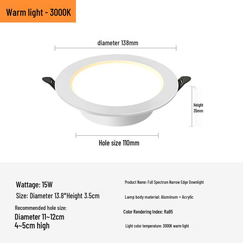 Ultra-thin Recessed LED Downlight – Eye Protection, 3.5/4/6 inch, Full Aluminum for Office, School, and Shop