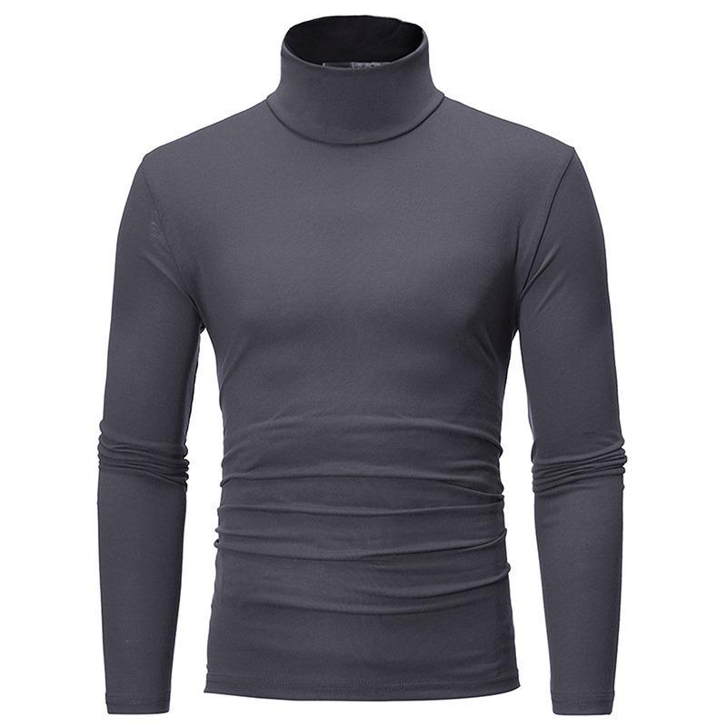 Youth Mens Turtleneck Long Sleeve T-Shirt Solid Color Slim Fit Thin Casual Fashion Basic Top