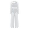 Damen Lyrical Dance Outfits Laternenärmel Rückenfreies Crop Top Eingearbeiteter Slip Netzhose Fließende Tanzbekleidung