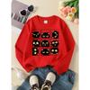 European sizes Adorable Cat Face Crew Neck Sweatshirt for Girls, Autumn Winter Western Long-Sleeved Top for Young Girls.
