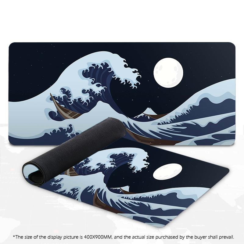 Japanese Mouse Pad Gamer Waves Playmat Gray Art Aesthetics XL Computer Home HD Mousepad XXL Office Soft Non-Slip PC Table Mat