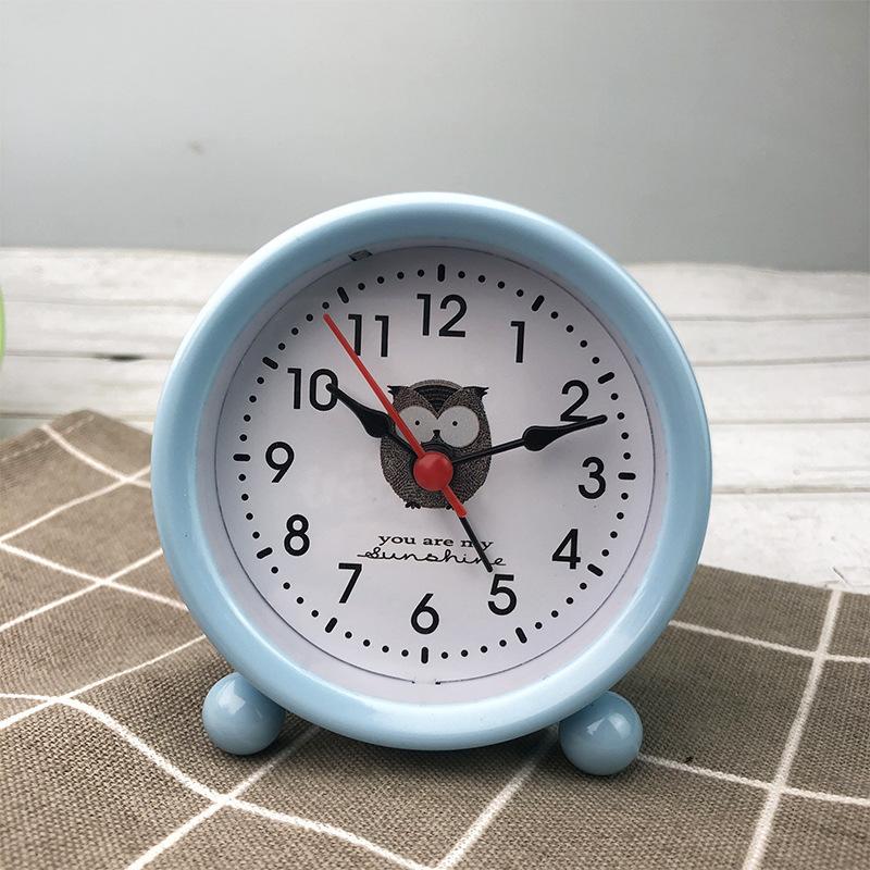 Mini Children's Alarm Clock with Light Bedside Clock Round Cartoon Clock Simple Bedside Clock 119B Green Blue