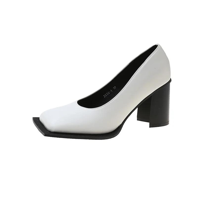 Spring Autumn Real Leather Mary Janes Shoes Women's Retro Big Square Toe Shallow Pumps Ladys Lolita Shoe