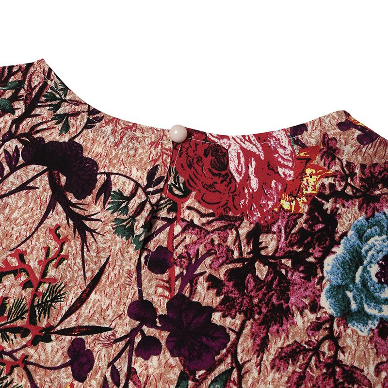 ZANZEA Vestidos de Manga Corta con Cuello Redondo y Estampado Vintage para Mujer