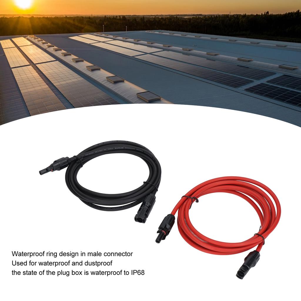 2Pcs Solar Panel Extension Cable 10AWG 6mm² Solar Extension Cable Rated Voltage 1000V Red Black