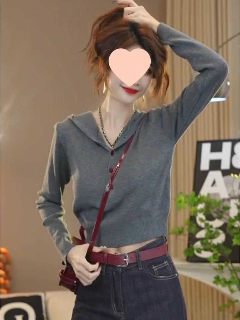 Koreanischer Strickpullover mit Kapuze für Damen - Herbstmode Nischendesign Vielseitige Strickware