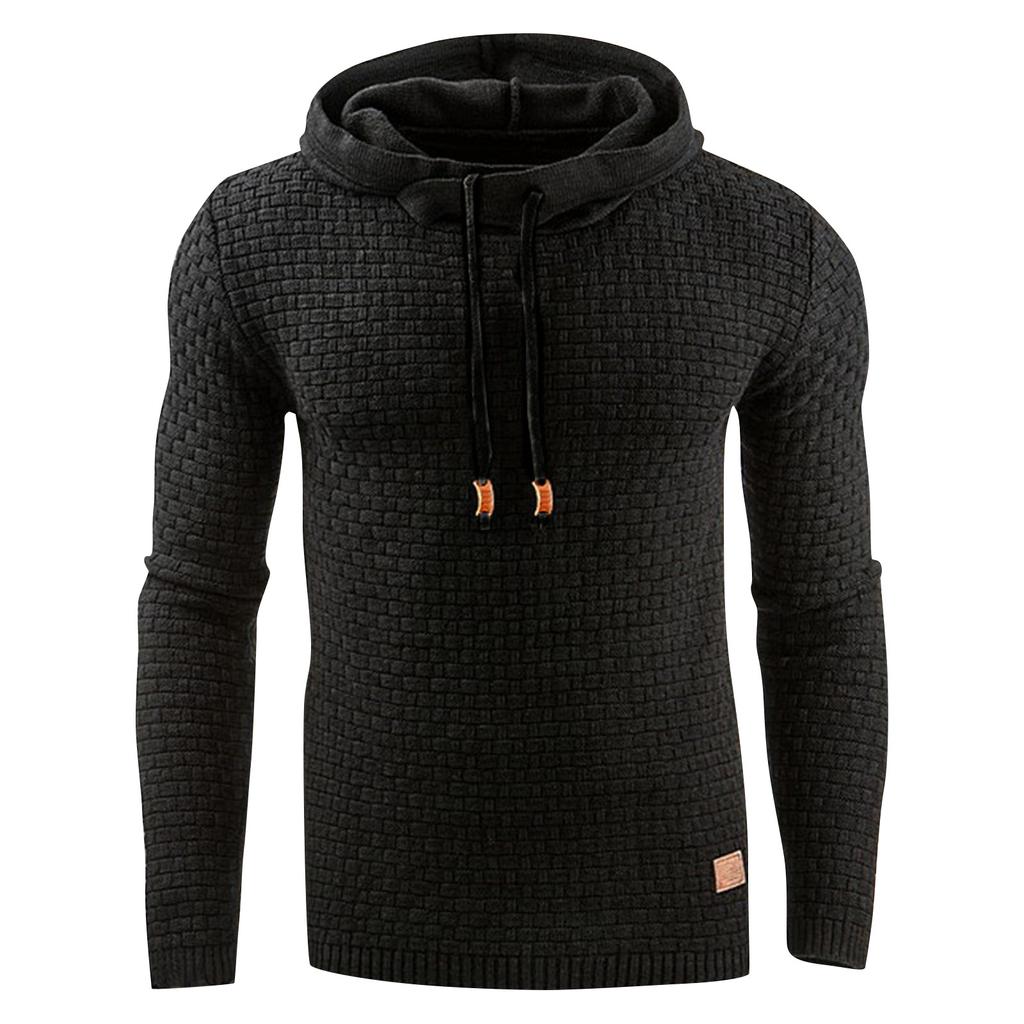 Men's Casual Solid-color Checkered Hoodie, Long-sleeved Hoodie, Sweatshirt And Jacket