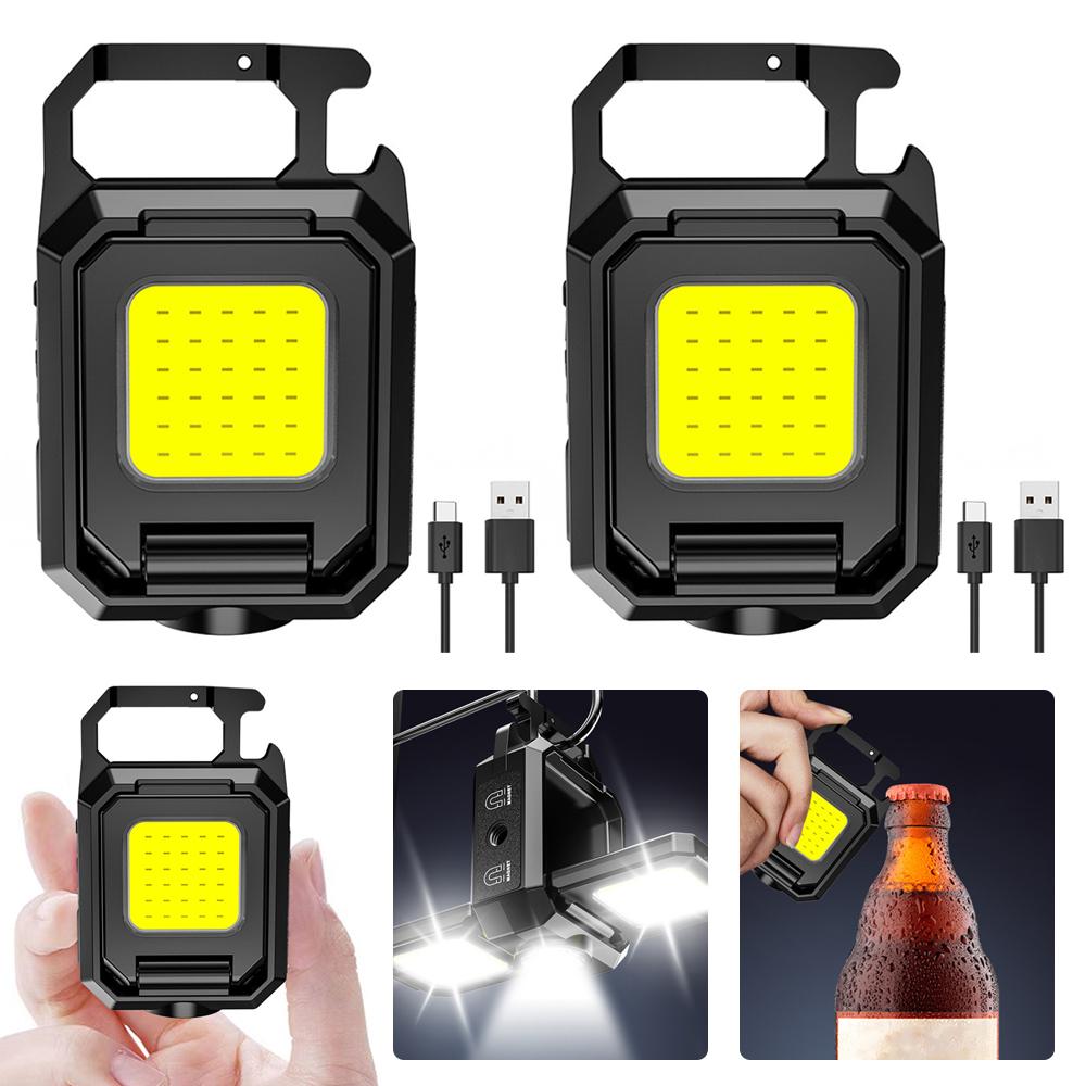 COB LED Flashlight Keychain Light Ultra Bright USB Rechargeable Torch Work Light Multifunctional Portable COB Camping Lantern