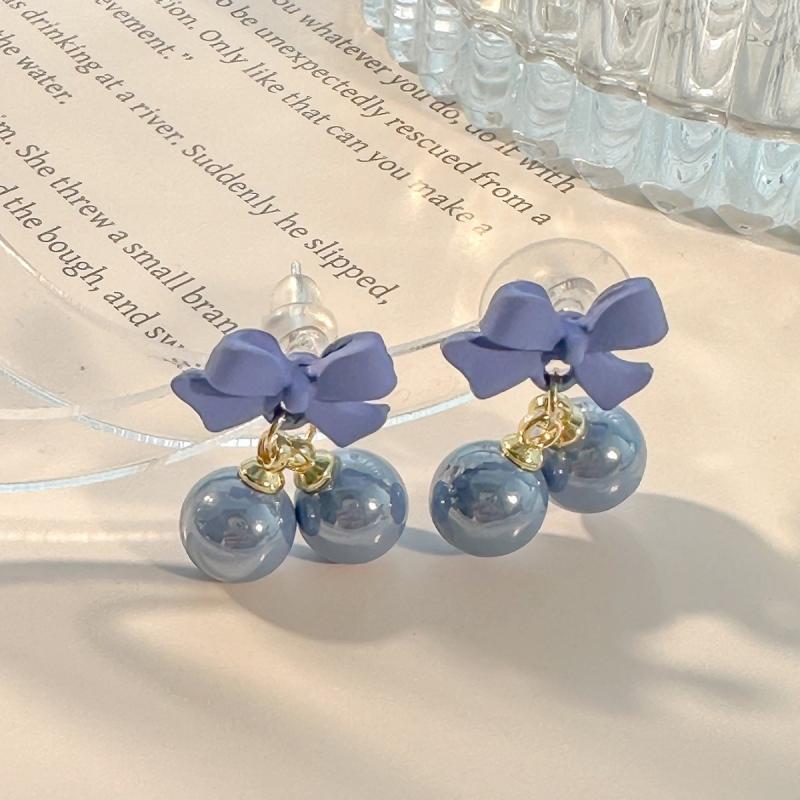 Korean Sweet Pink Bow Earrings For Women Aretes Girls Design Charm Round Bead Drop Earring Jewelry Gifts