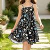Girls Casual Princess Floral Print Spaghetti Strap Sleeveless Dress for Summer