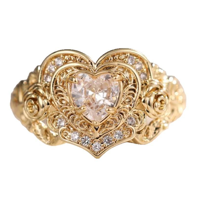 New micro-inlaid flower zircon ring Cool and minimalist style full-diamond heart ring jewelry