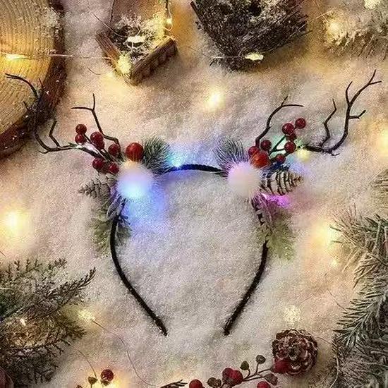 Forest Style Glowing Reindeer Antler Headband - Christmas Photo Decoration