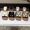Fashion 2025Brown Leather Ladies' Slippers with Exposed Heels Flat Casual Couple Beach Shoes Comfortable Sandals for