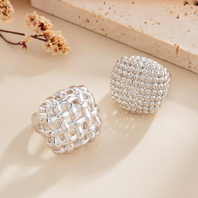 2Pcs/Set Luxury Geometric Adjustable Open Rings For Women Vintage Irregular Square Chunky Knuckle Ring Wedding Jewelry