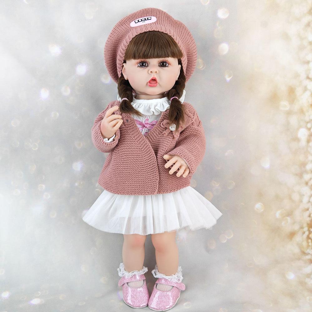 Realistic 55cm 22inch Soft Silicone Reborn Baby Doll With Clothes Magnetic Pacifier Feeding Bottle Set Handmade Girl Birthday Gift