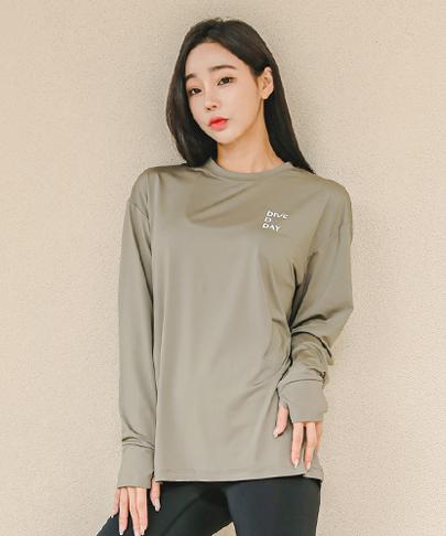 Tyubeuteuli Women'S Fingerhole Loose Fit Long Sleeve Rash Guard B704 Olive Khaki
