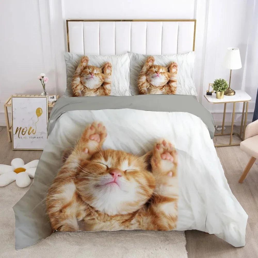 Cat Lovely Animal Kitten Bedding Set Boys Girls Twin Queen Size Duvet Cover Pillowcase Bed Boys Adult Fashion Home Textileextile
