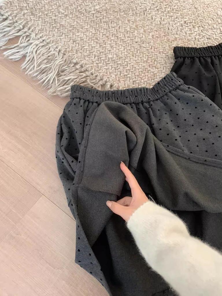 Korean Polka Dot Woolen A-Line Mini Skirt with Elastic Waist for Petite Women