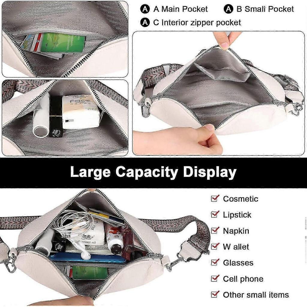 Fanny Packs for Women, Wide Strap Crossbody Bags, Leather Sling Belt Bag for Women, Trendy Waist Bags Waterproof for Party, Travel, Gift, White