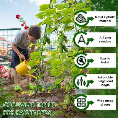 Cucumber Trellis Raised Beds Adjustable Size A Frame Garden Trellis with Climbing Net Garden Supplies for Climbing Plant Outdoor