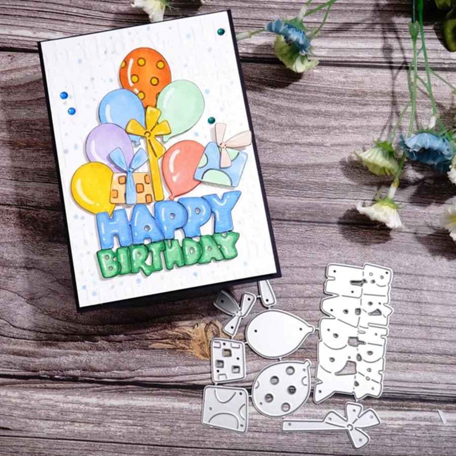 Balloons and Happy Birthday Metal Cutting Dies Stencils for Scrapbooking Card Making Decorative Embossing Paper Cards Dies