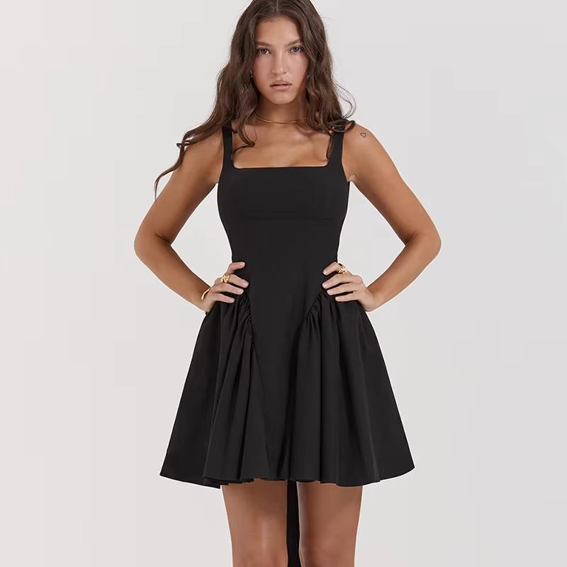 Kleid Ärmellos Rückenfrei Schleife Rücken Korsett Plissee Damen Kleid Elegante Party Y2K Freizeitkleider QT2396