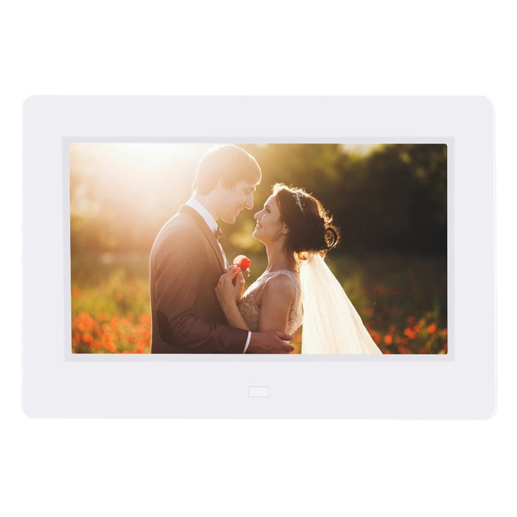 7Inch 1024*600HD Digital Photo Picture Frame Alarm Clock Player Album Remote Control White