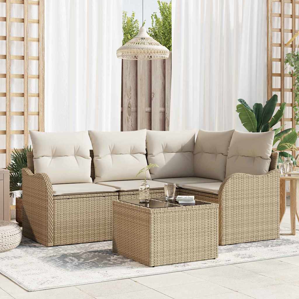 Garden Sofa Set 5 Pcs Beige Poly Rattan