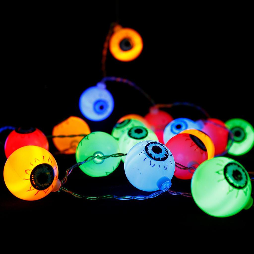 LED Halloween Ghost Eye String Lights - Flashing Eyeball Battery Decor